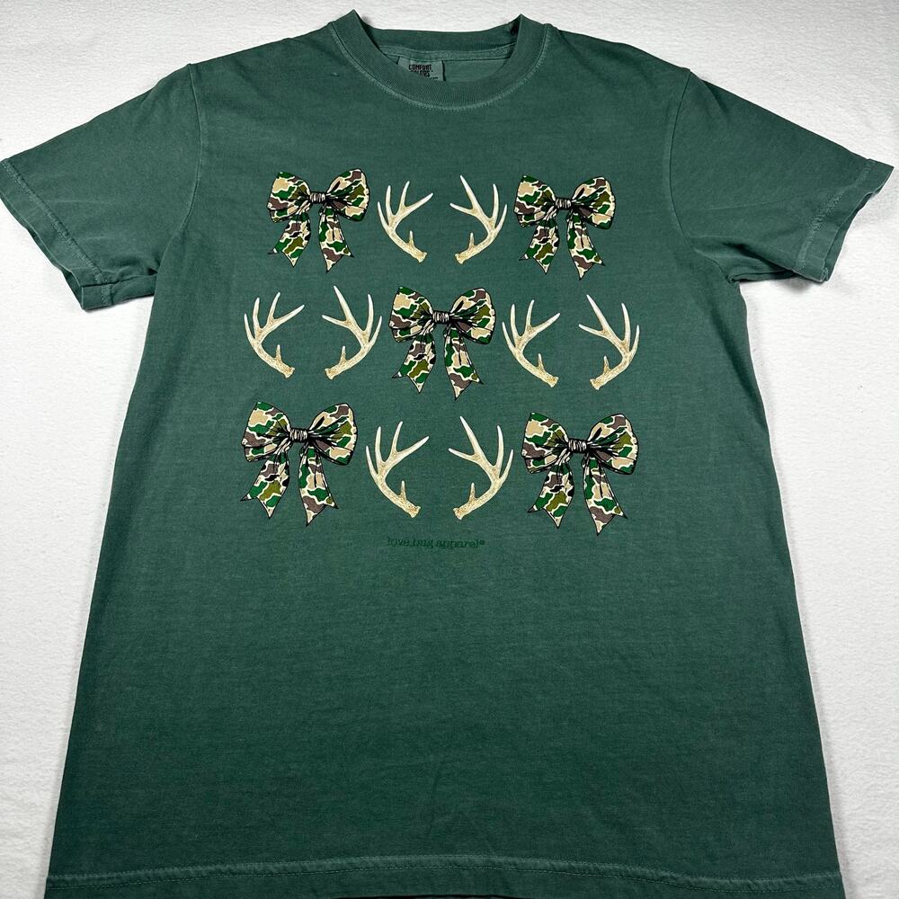 Love Bug Apparel Bows, Antlers & Camo Tee Women's SMALL NEW